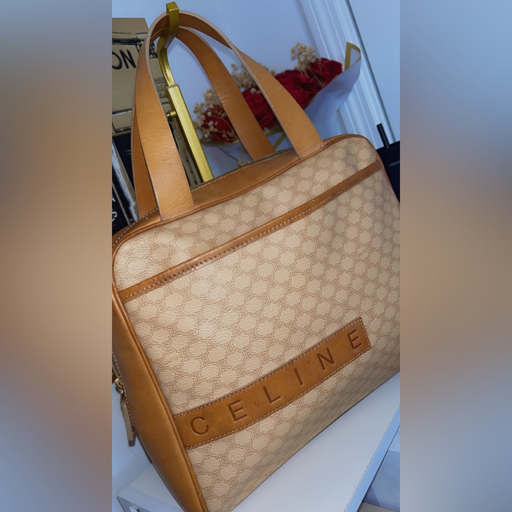 CELINE Tan Macadam Canvas top handle Tote Bag - Picture 8 of 15